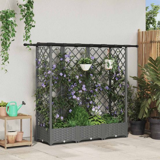 Jardinière surélevée polypropylène extérieur plantes grimpantes 164x40x121cm gris