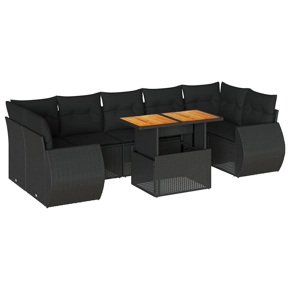 Salon de jardin 8 pcs avec coussins noir résine tressée