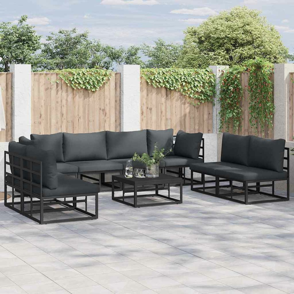 Ensemble de canapé de jardin avec coussin 8 pcs noir aluminium