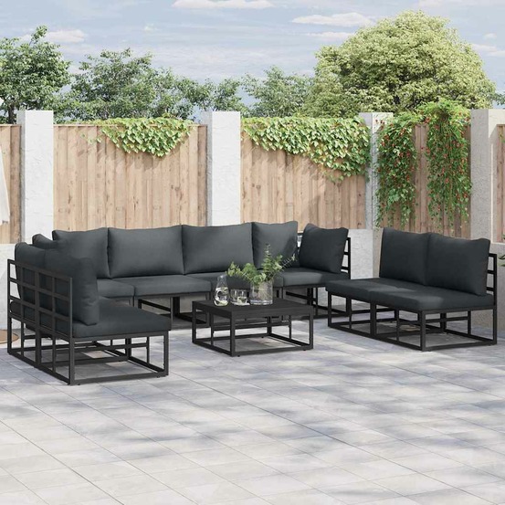 Ensemble de canapé de jardin avec coussin 8 pcs noir aluminium