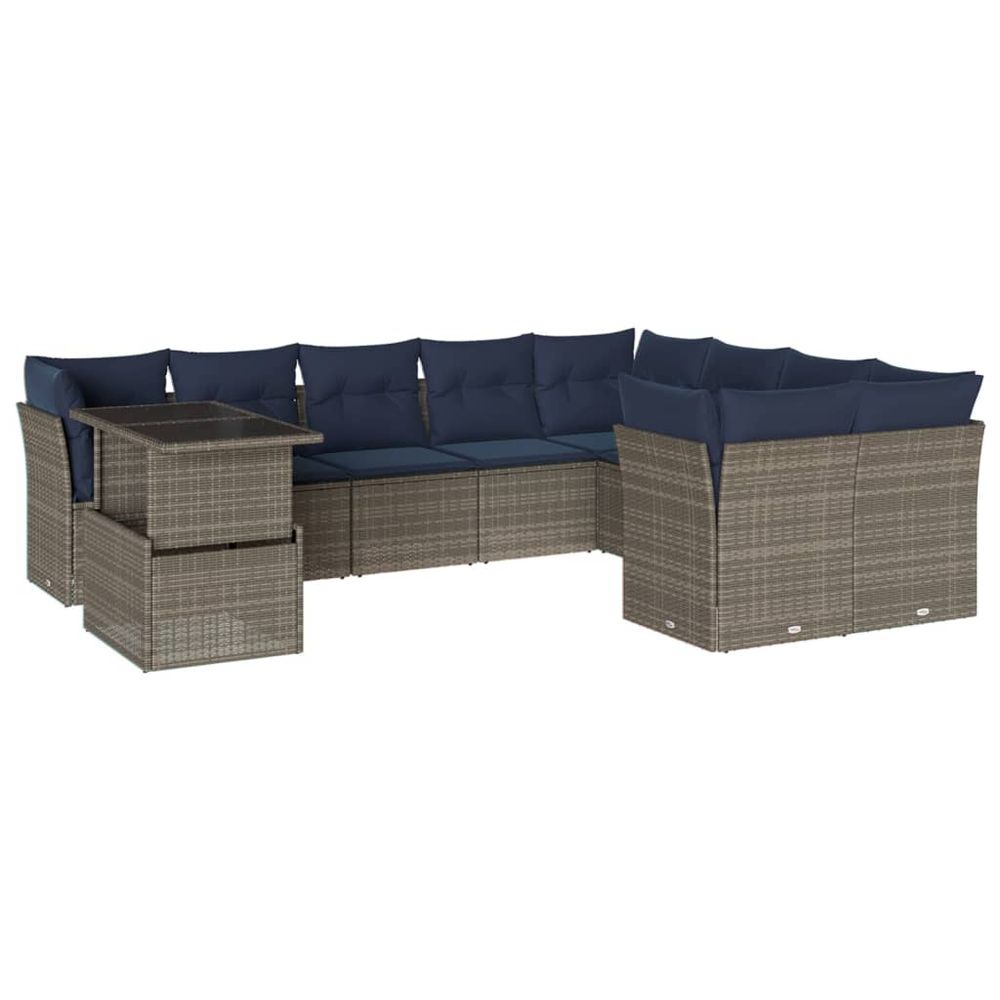 Ensemble de canapé de jardin 10 pcs avec coussins gris