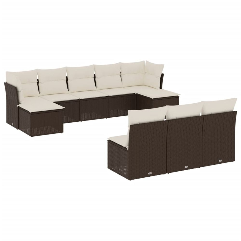 Salon de jardin 10 pcs avec coussins marron résine tressée