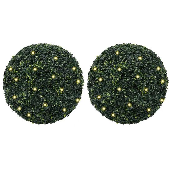 Boules de buis artificielles avec lumières led 2 pcs vert 52 cm