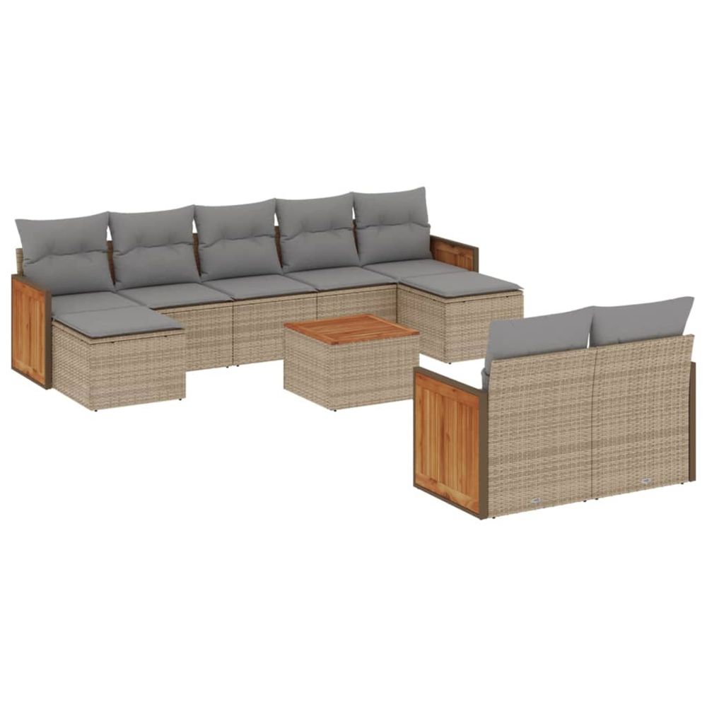 Salon de jardin avec coussins 10 pcs beige résine tressée