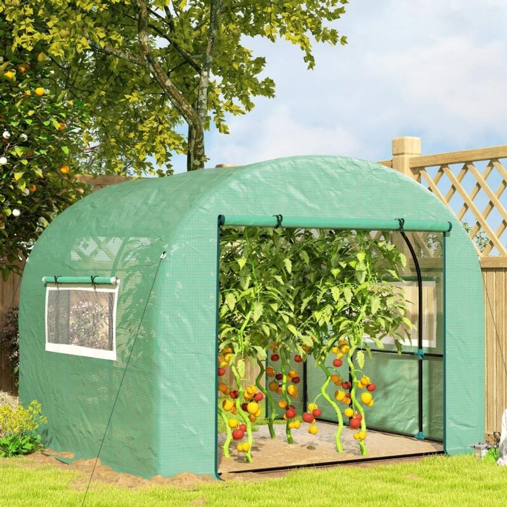Serre tunnel de jardin pe 300 x 300 x 200 cm verte pour potager avec portes zippées - comfortxl outdoor living