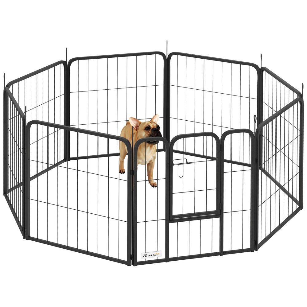 Enclos pour chiot acier intérieur et extérieur 8 panneaux modulables 112x112x60cm noir