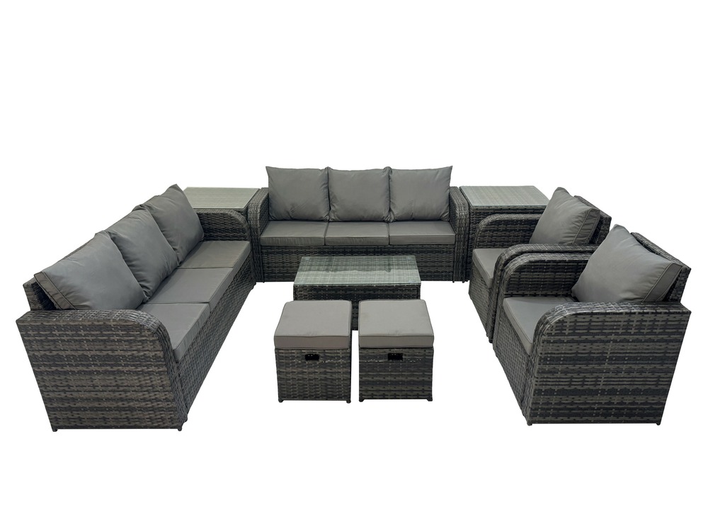 Ensemble de canapés en rotin avec canapé 3 places chaise inclinable 2 petits tabourets canapé 3 places 2 tables d'appoint