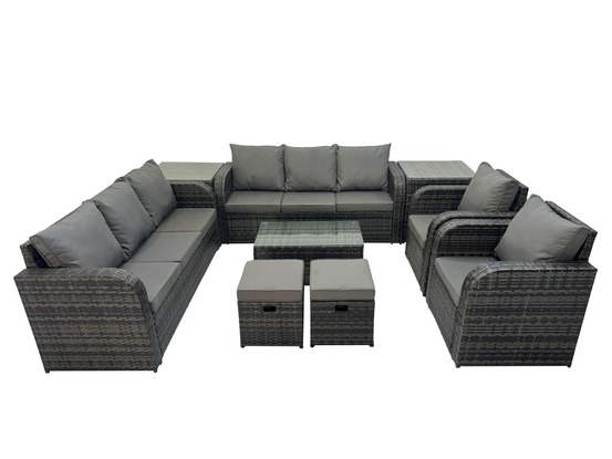 Ensemble de canapés en rotin avec canapé 3 places chaise inclinable 2 petits tabourets canapé 3 places 2 tables d'appoint