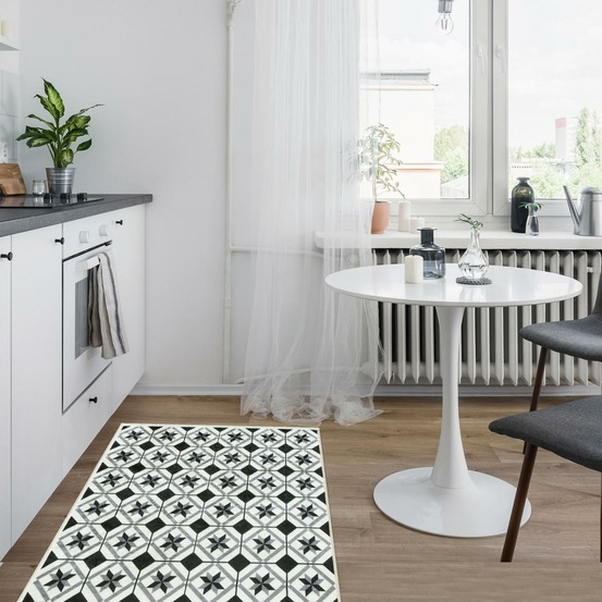 Tapis de cuisine 50x180 noir , facile d'entretien lyn11 n & b