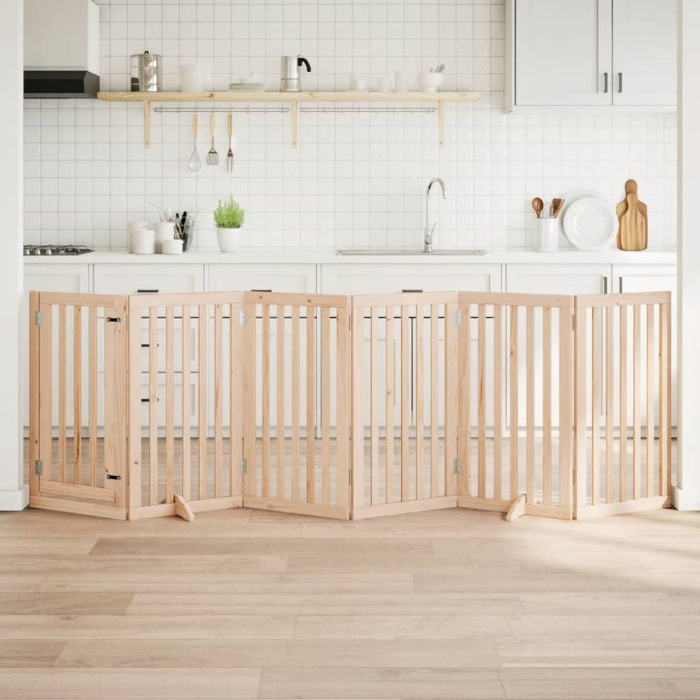 Barrière sécurité chien haute bois avec porte 300cm brun