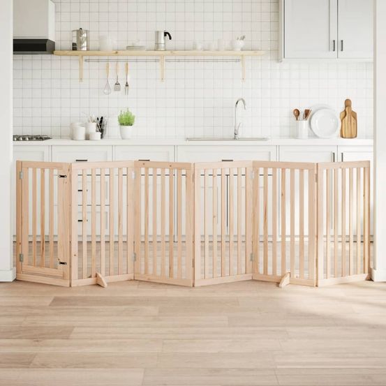 Barrière sécurité chien haute bois avec porte 300cm brun