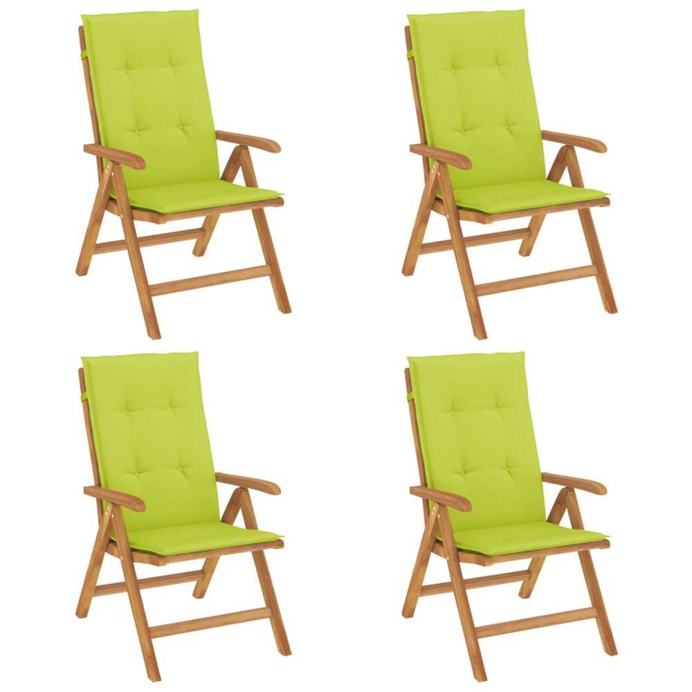 Chaises de jardin inclinables 4pcs et coussins bois massif teck