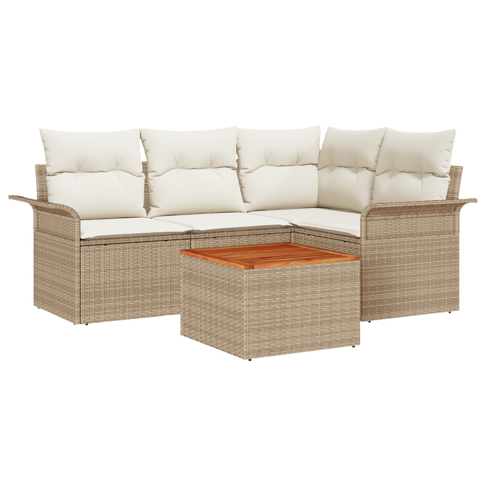 Ensemble de canapé de jardin 5 pièces avec coussins beige poly rattan acacia