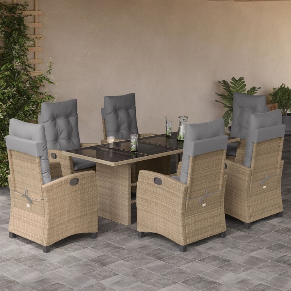 Ensemble à manger de jardin coussins 7 pcs mélange beige rotin