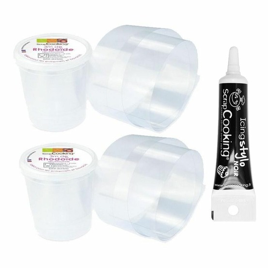 2 rubans rhodoïde 3 m x 4 cm + stylo de glaçage noir