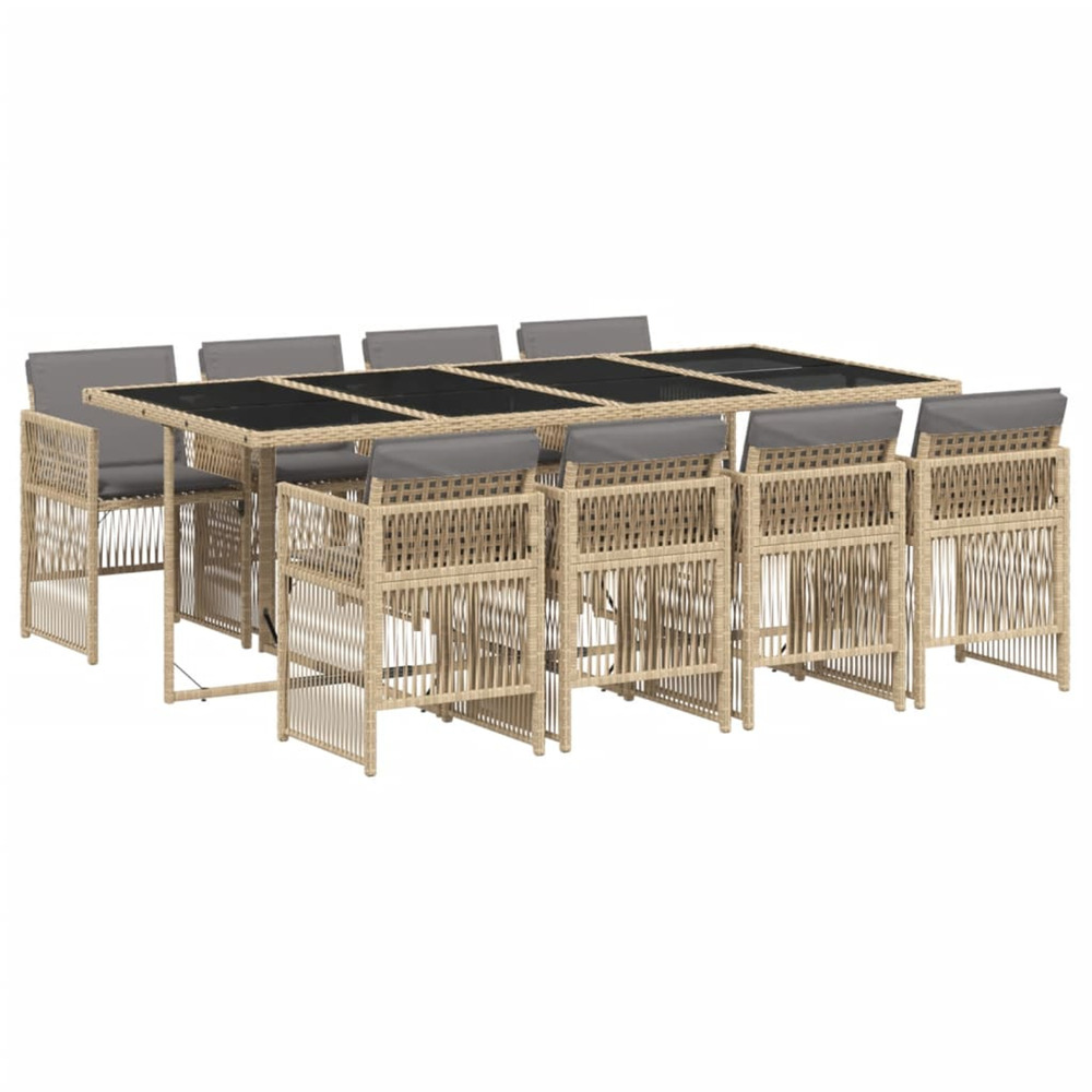 Ensemble à manger de jardin et coussins 9 pcs mélange beige