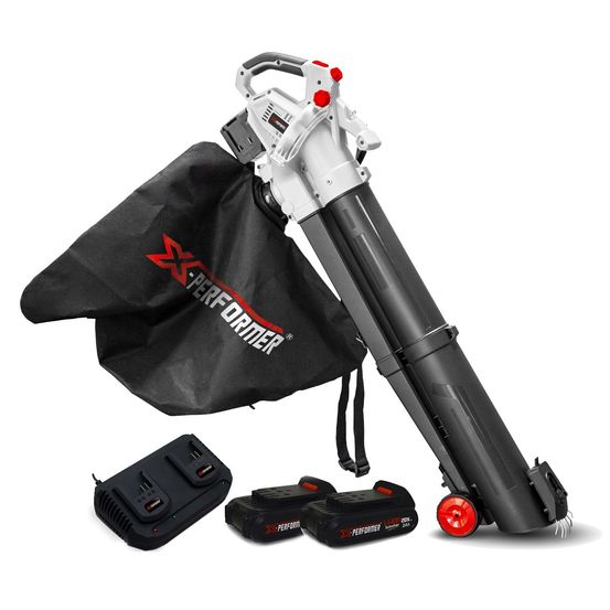 Aspirateur souffleur broyeur de feuilles 40v - x-performer xpasbt40li-2b - sac 45l - avec 2 batteries 2ah et double chargeur
