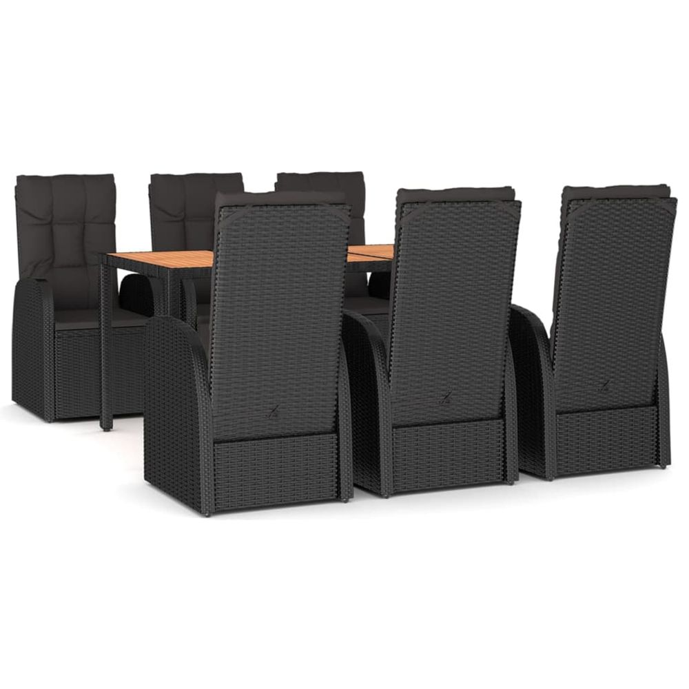 Ensemble à manger de jardin coussins 7pcs noir résine tressée
