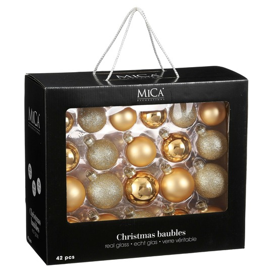 Mica decorations lot de 42 boules de noël en verre - ø7 cm - or