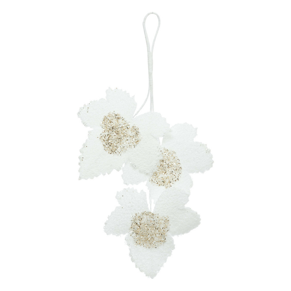 Suspension de noël 3 feuilles blanches effet neige avec paillettes dorées h 30 cm