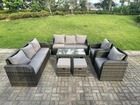 Ensemble de meubles de jardin en rotin ave 2 canapé table basse 2 chaises inclinable 2 tabourets mélange gris foncé