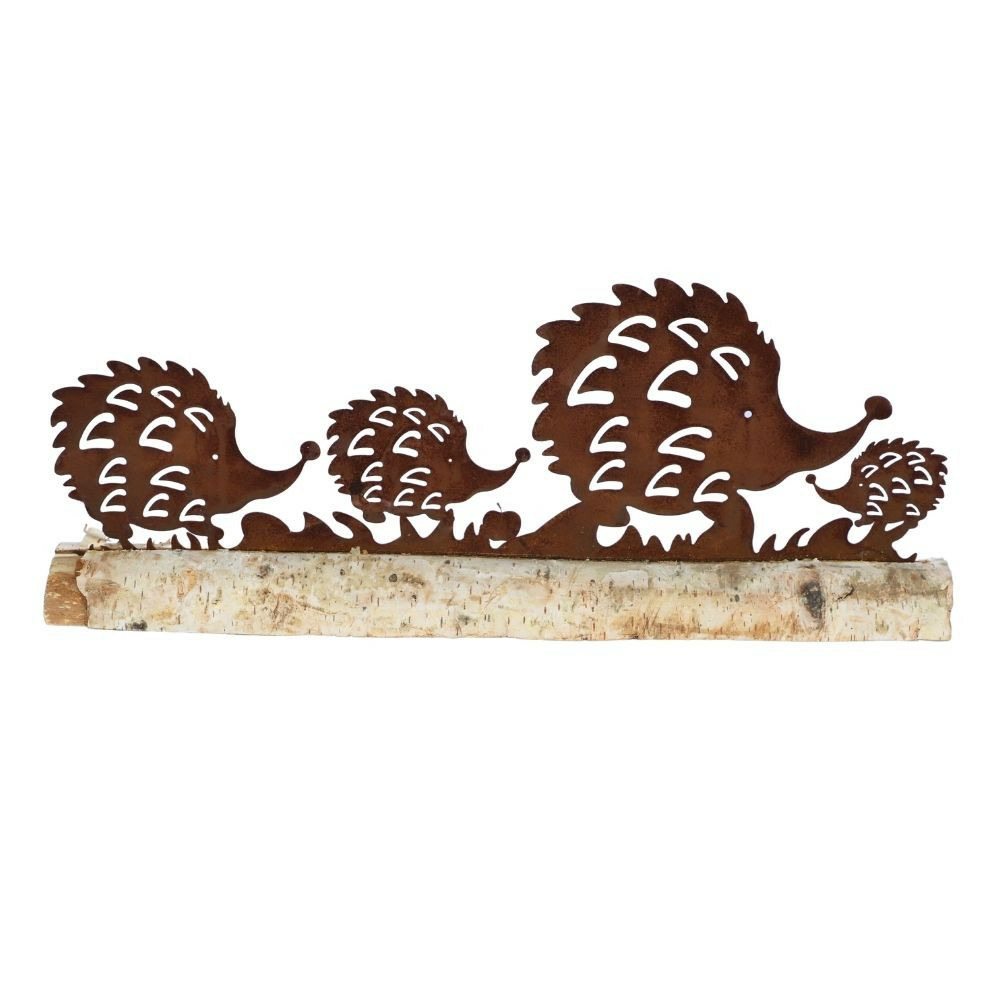 Hérisson statuette décoration jardin métal rouillé bois marron 40x14cm