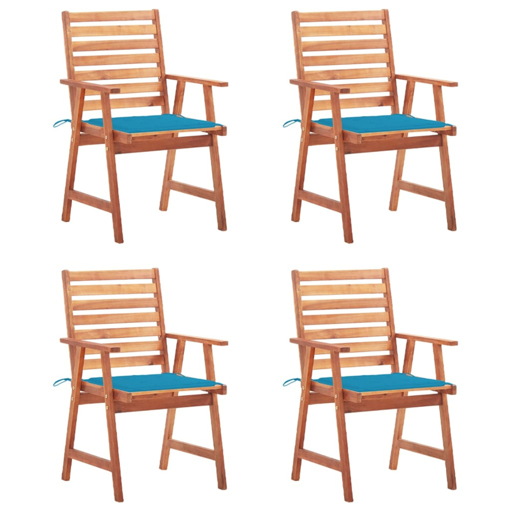 Chaises à manger d'extérieur lot de 4 et coussins acacia massif
