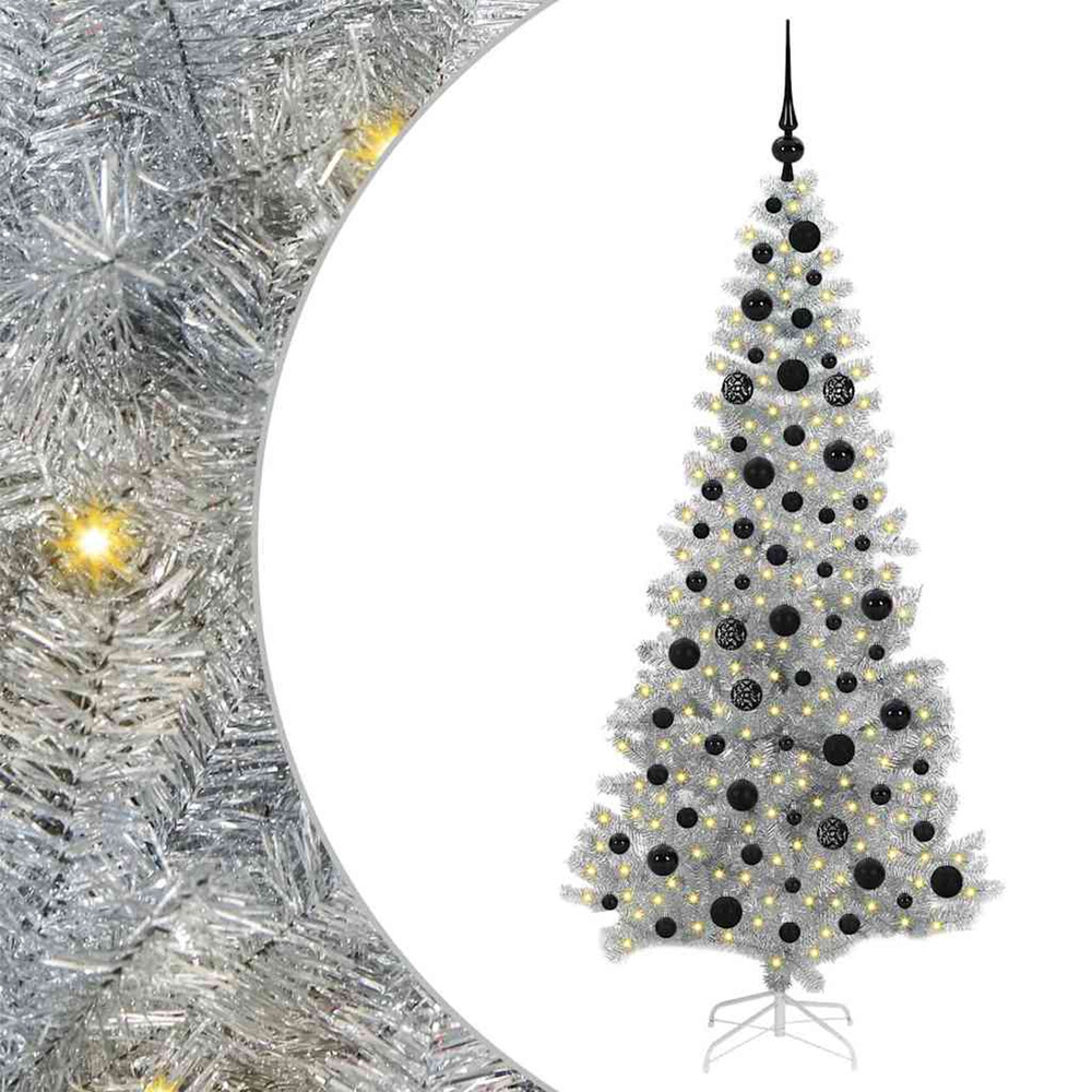 Sapin de noël avec 300 led avec support argent 180 cm pet