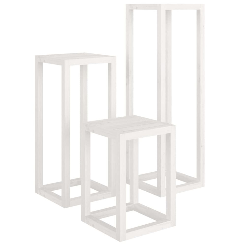 Ensemble de supports pour plantes 3pcs blanc bois de pin massif