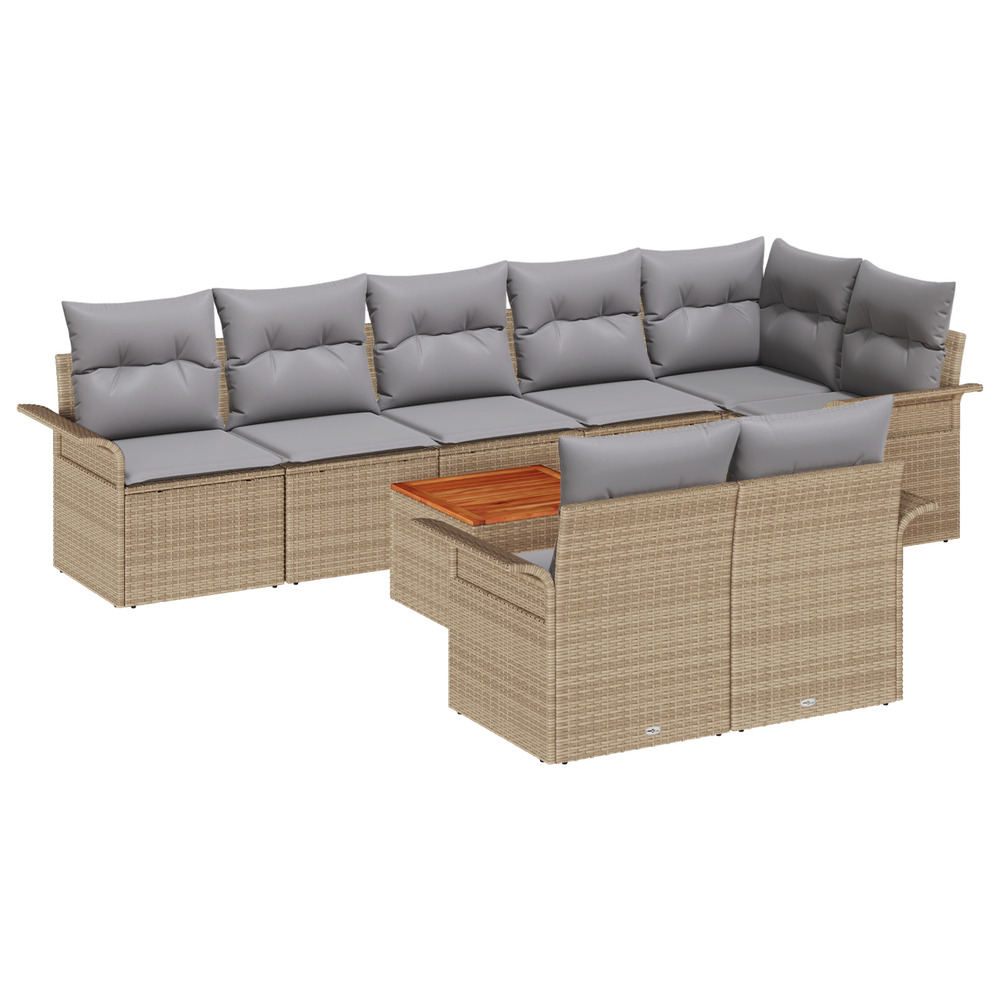Ensemble de canapés de jardin 9 pièces avec coussins beige poly rotin acacia