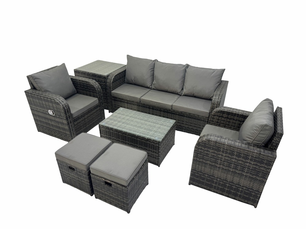 Salon de jardin exterieur ensemble de canapés en rotin avec chaise inclinable table basse table d'appoint 2 petits tabourets