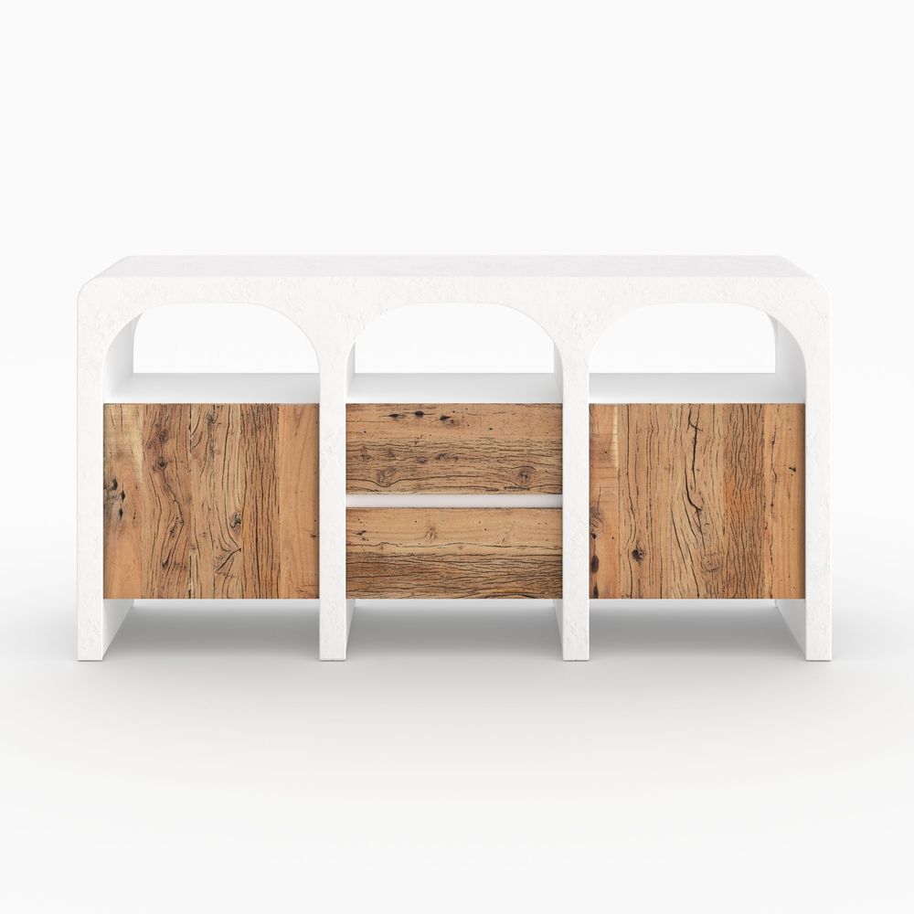 Fira-buffet en plâtre blanc cassé et bois d'acacia