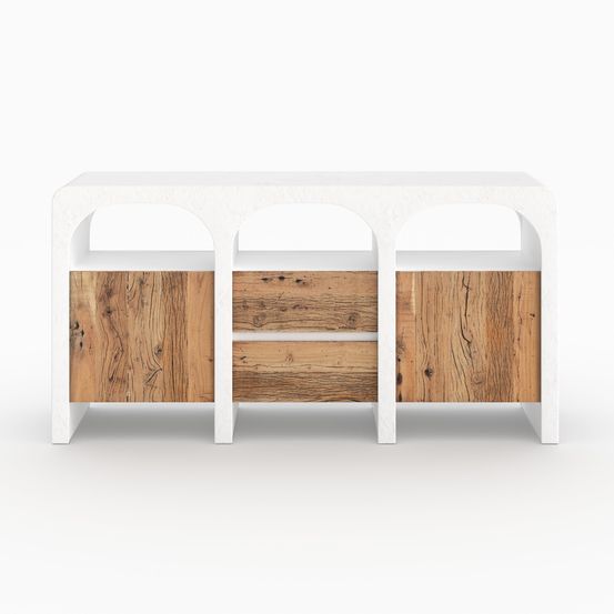 Fira-buffet en plâtre blanc cassé et bois d'acacia