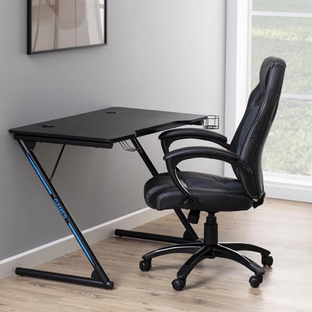 Bureau de gaming noir en composite bois gamer