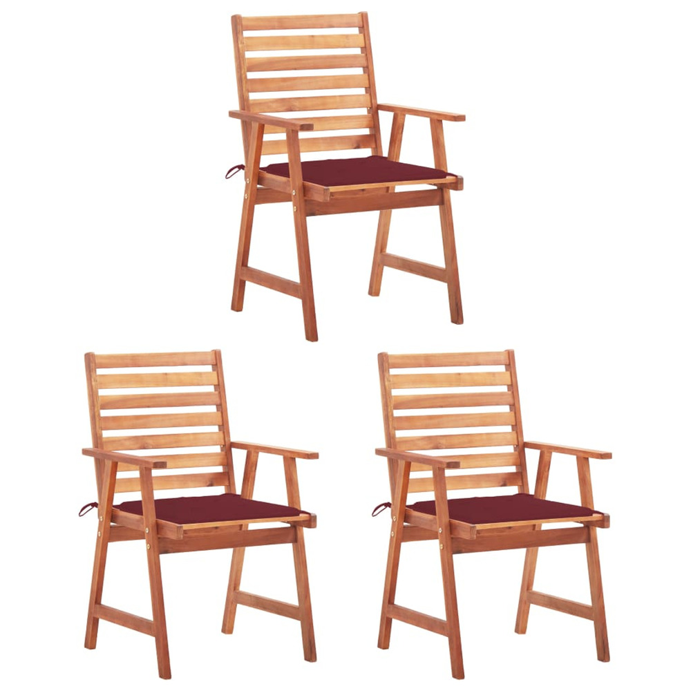 Chaises à manger d'extérieur lot de 3 et coussins acacia massif