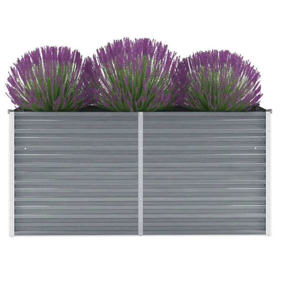 Jardinière haute sur pieds acier galvanisé pour balcon gris 160x40x77cm