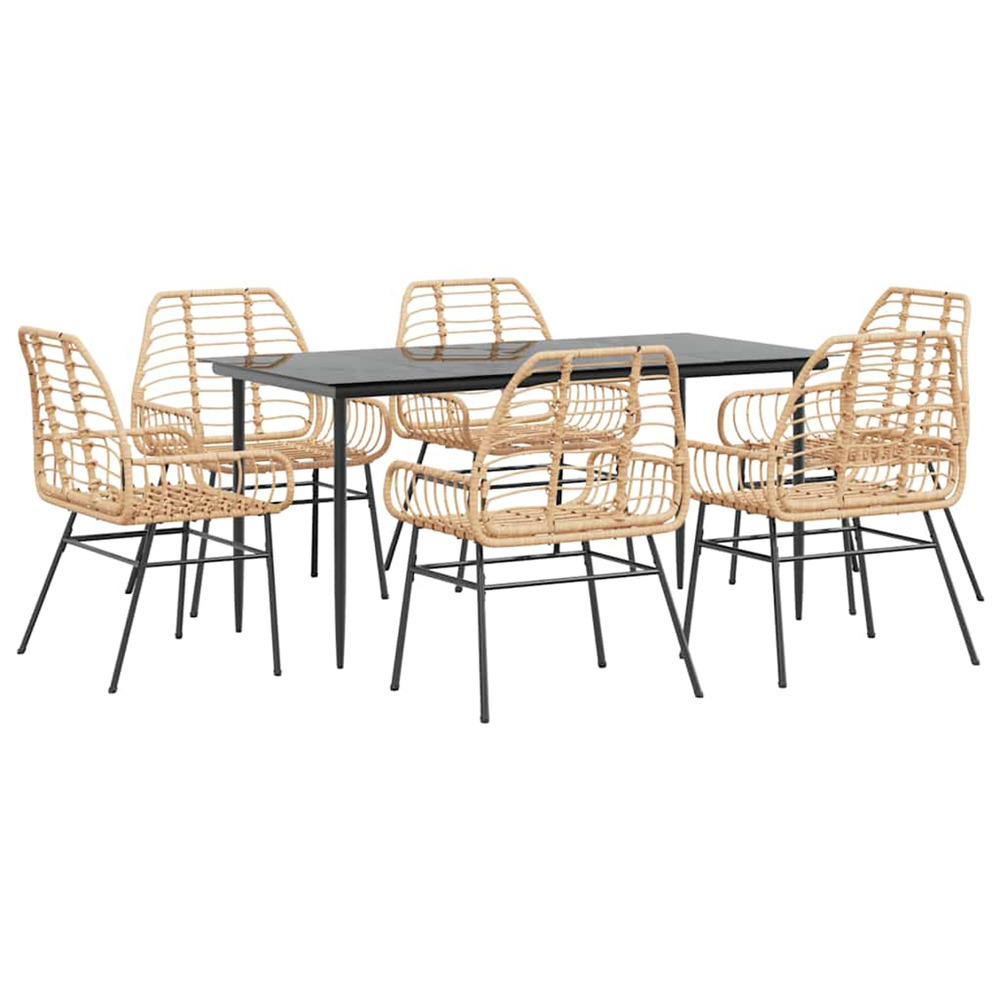 Ensemble à manger jardin 7pcs marron poly rotin verre