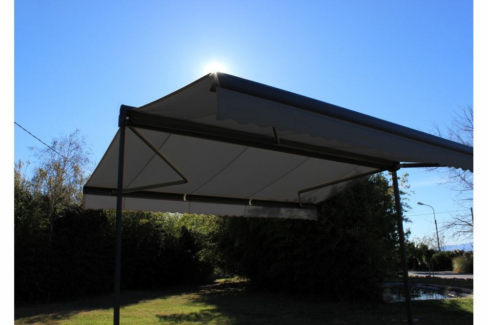 Store double pente garden gris anthracite 4mx3mx2 motorisé à  télécommande - toile grise anthracite