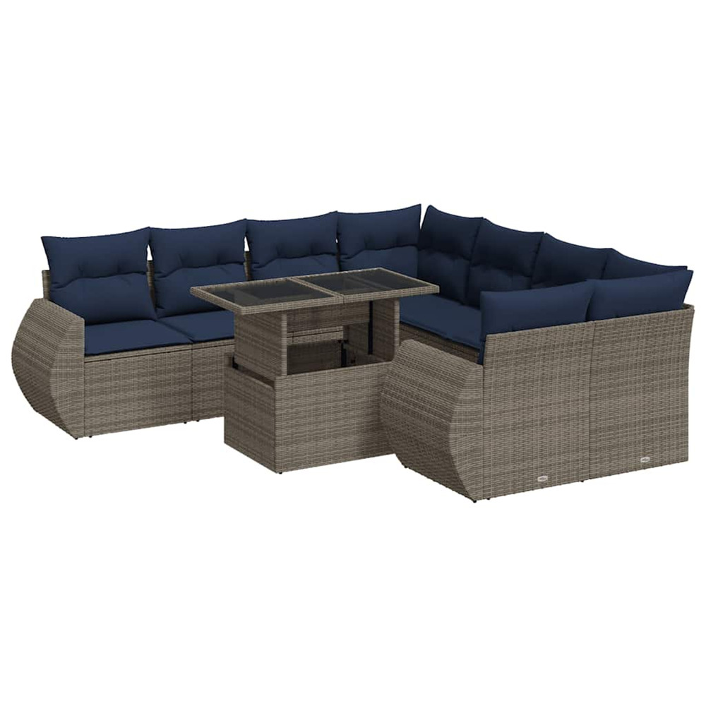 Salon de jardin avec coussins 9 pcs gris résine tressée acacia