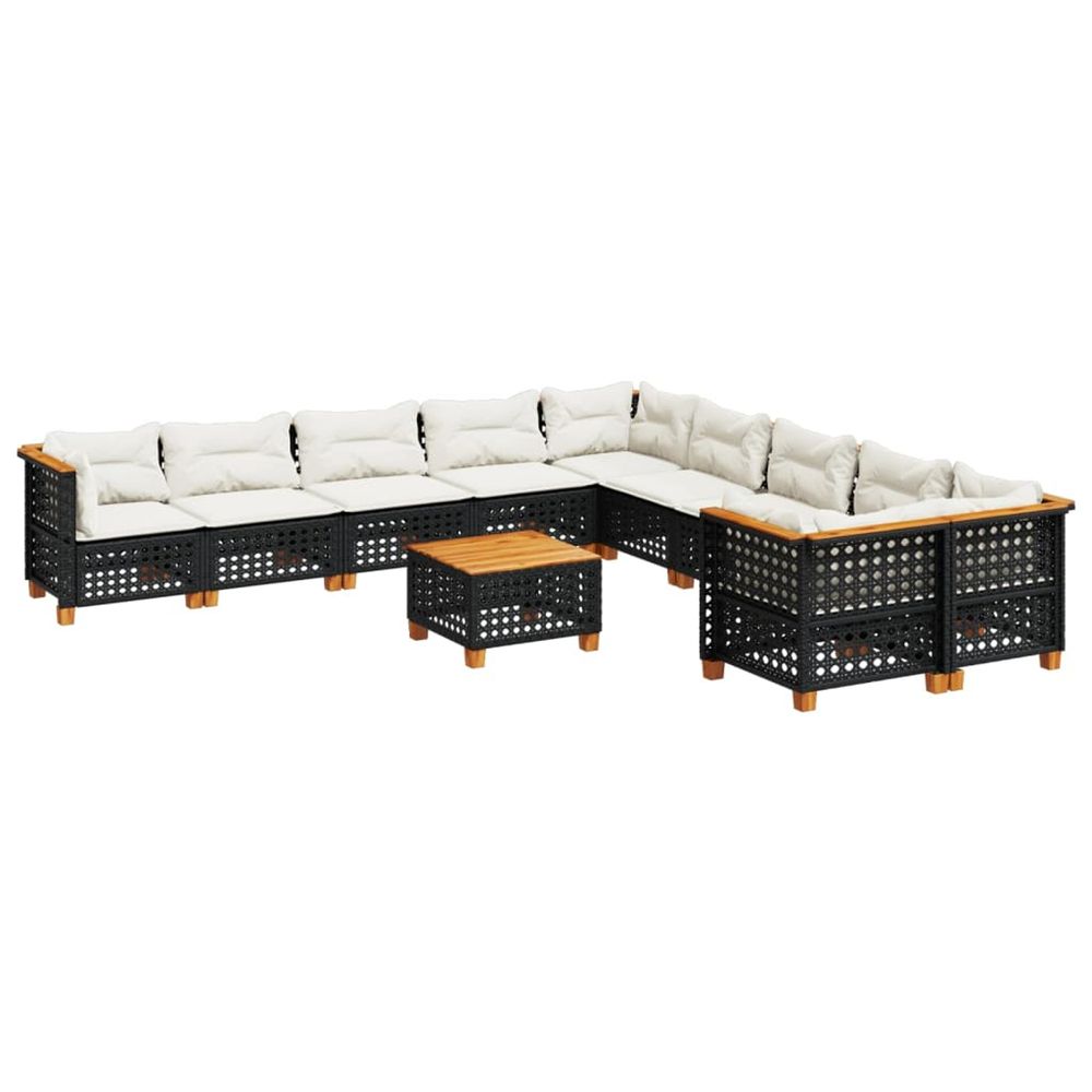 Salon de jardin 11 pcs avec coussins noir résine tressée