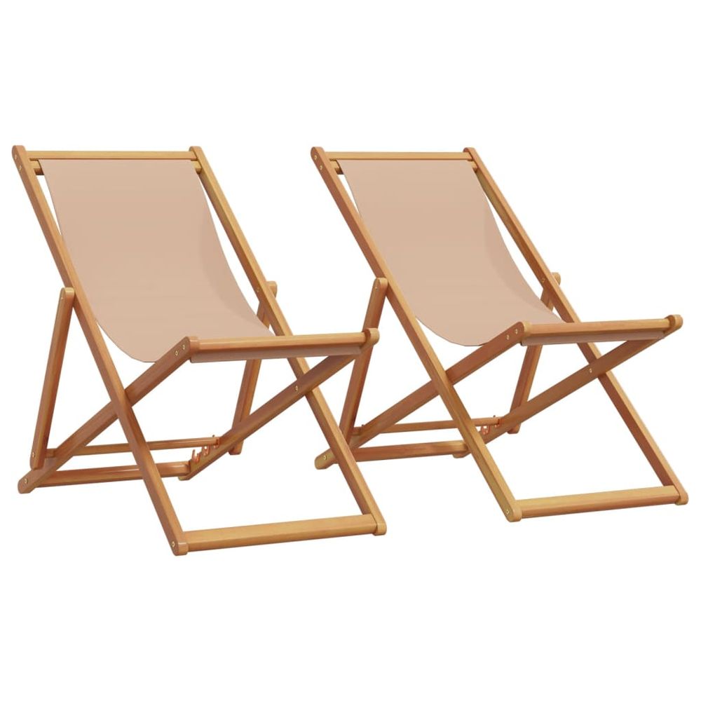 Chaises pliantes 2 pièces, tissu taupe et bois massif