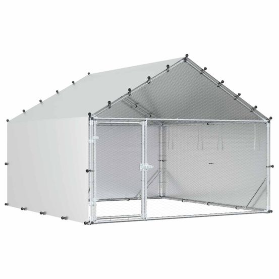 Poulailler avec toit argenté 200 x 200 x 150 cm acier galvanisé