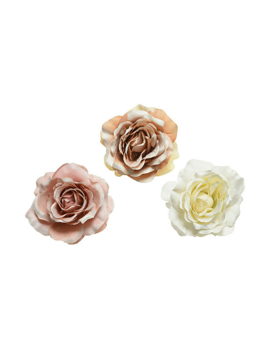 Rose avec clip polyester couleurs assorties 14xø8,5cm