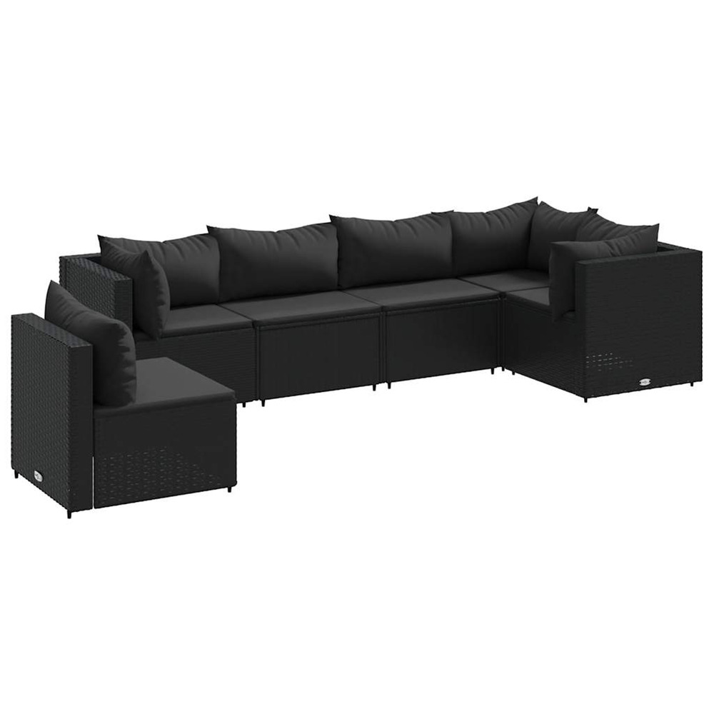 Salon de jardin 6 pcs avec coussins noir résine tressée