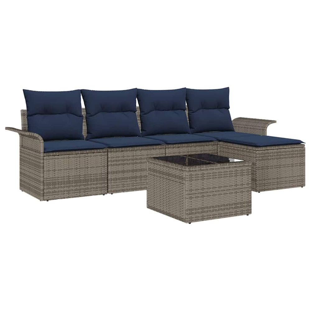 Ensemble de canapé de jardin 6 pc gris polyrotin