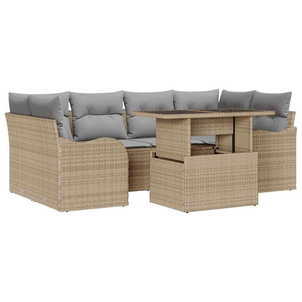 Ensemble de canapé de jardin 7 pcs beige poly rattan