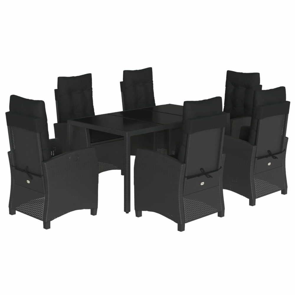 Ensemble à manger de jardin coussins 7pcs noir résine tressée