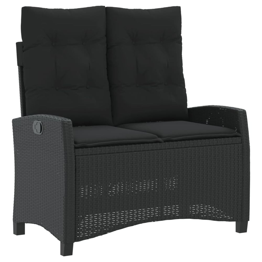 Banc inclinable de jardin avec coussins noir résine tressée