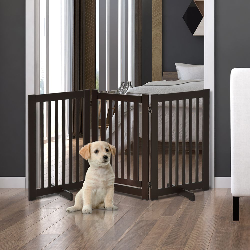 Barrière chien autoportante mdf pliable 3 panneaux porte sécurité 155cm marron - comfortxl pet living