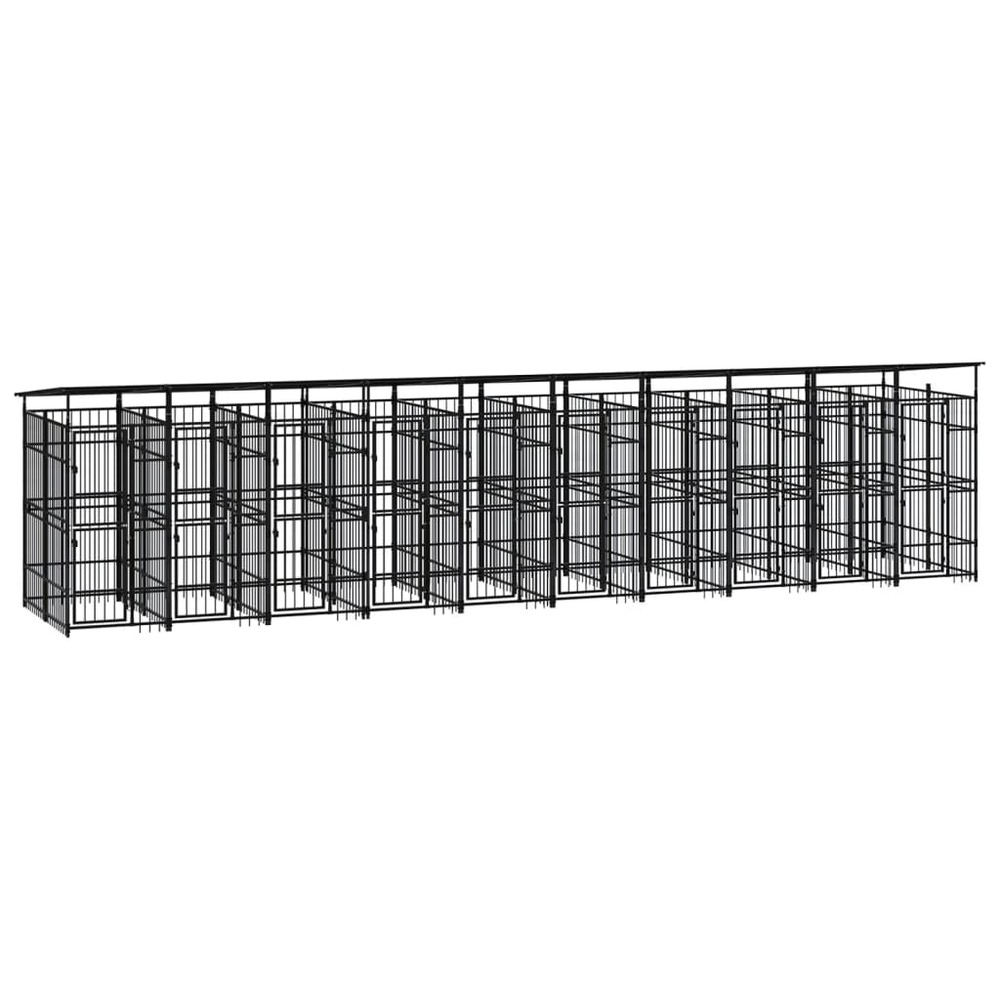 Chenil cage enclos pac animaux d'extérieur avec toit pour chiens acier 18,43 m² noir